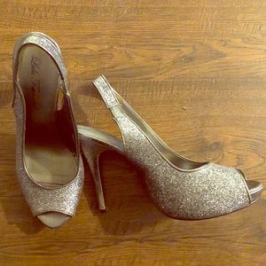 Silver sling back heels